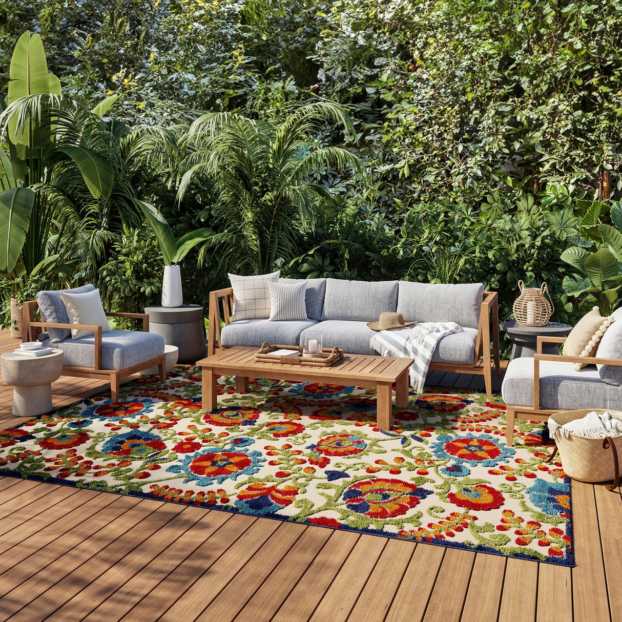 Nourison Home Aloha Indoor/Outdoor Multicolor 6' x 9' Area Rug, Easy Cleaning, Non Shedding, Bed Room, Living Room, Dining Room, Backyard, Deck, Patio (6x9) Nourison