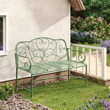Christopher Knight Home Layon Iron Outdoor Bench, Patio Loveseat for 2 People, Durable Garden Bench with Floral Pattern Backrest, Slatted Seat for Park/Yard, Spacious Outdoor Seating, Matte Green Christopher Knight Home