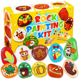80UncleKimby Fall Thanksgiving Rock Painting Kit: Arts and Crafts for Kids - Include DIY Stones, Water Paint, Tattoos, Gifts Toys Party Favors Classroom Activities for Girls Boys Ages 8-12 80UncleKimby
