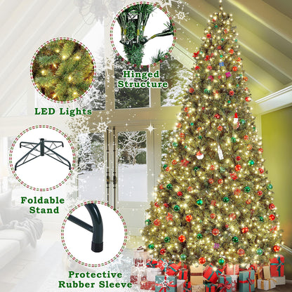 Yaheetech 12ft Pre-lit Spruce Artificial Hinged Christmas Pine Tree Prelighted Holiday Xmas Tree for Home Party Decoration with 1500 Warm White Lights and 4668 Branch Tips, Green