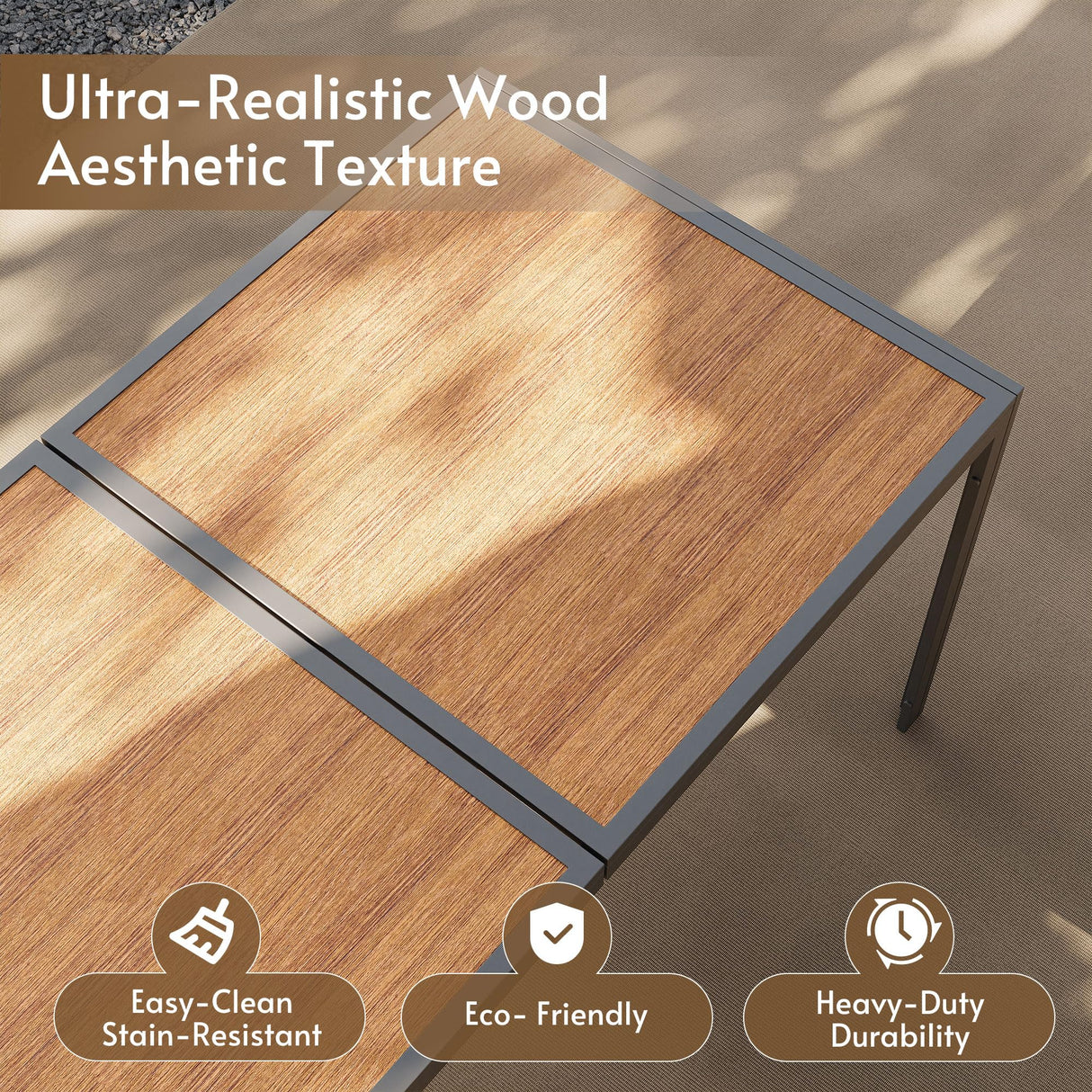 Rotihom Patio Dining Set For 6, Outdoor Patio Table and Chairs Set with Breathable Texlin Seats & Wood-Like Pspc Table, Low-Maintenance Metal Frame Outdoor Patio Dining Sets For Backyard/Deck/Poolside Rotihom