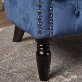 Christopher Knight Home Milani Tufted Scroll Arm Velvet Loveseat, Navy Blue / Dark Brown GDFStudio