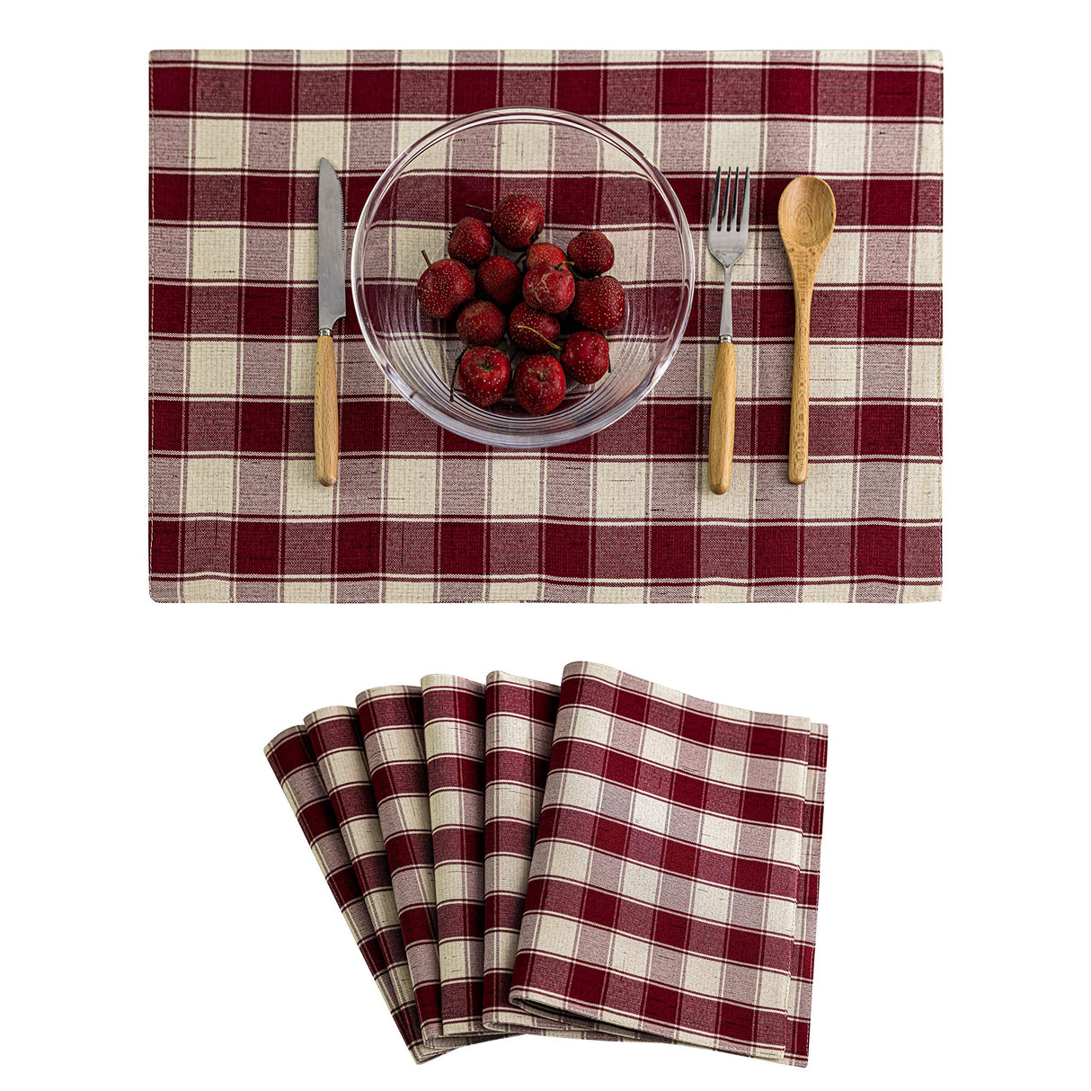 Home Brilliant Red Placemats Set of 6 Farmhouse Buffalo Plaid Table Mats Heat Resistant Dining Dinner Place Mats for Christmas Kitchen Table Dinner Mats, 13 x 19 inches, Checker, Crimson Home Brilliant