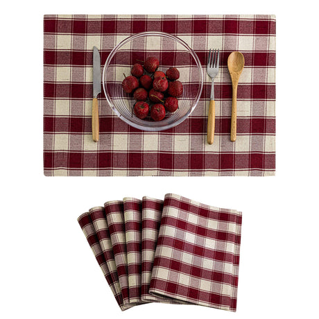 Home Brilliant Red Placemats Set of 6 Farmhouse Buffalo Plaid Table Mats Heat Resistant Dining Dinner Place Mats for Christmas Kitchen Table Dinner Mats, 13 x 19 inches, Checker, Crimson Home Brilliant
