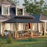 GAZEBEST 12' X 20' Permanent Hardtop Gazebo, Outdoor Galvanized Steel Double Roof Pavilion Pergola Canopy with Aluminum Frame and Privacy Curtains GAZEBEST