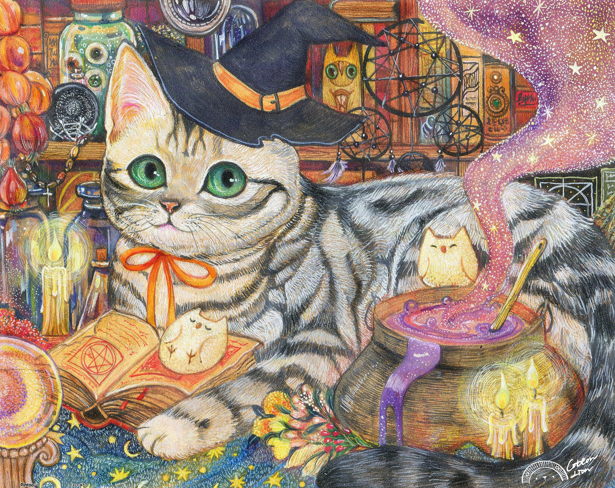 Pintoo Jigsaw Puzzles 500 Piece for Adults - Cotton Lion - Little Witch Cat Beautiful Plastic Puzzle for Home Decor Zero Dust Easy Storage [H2345] Pintoo