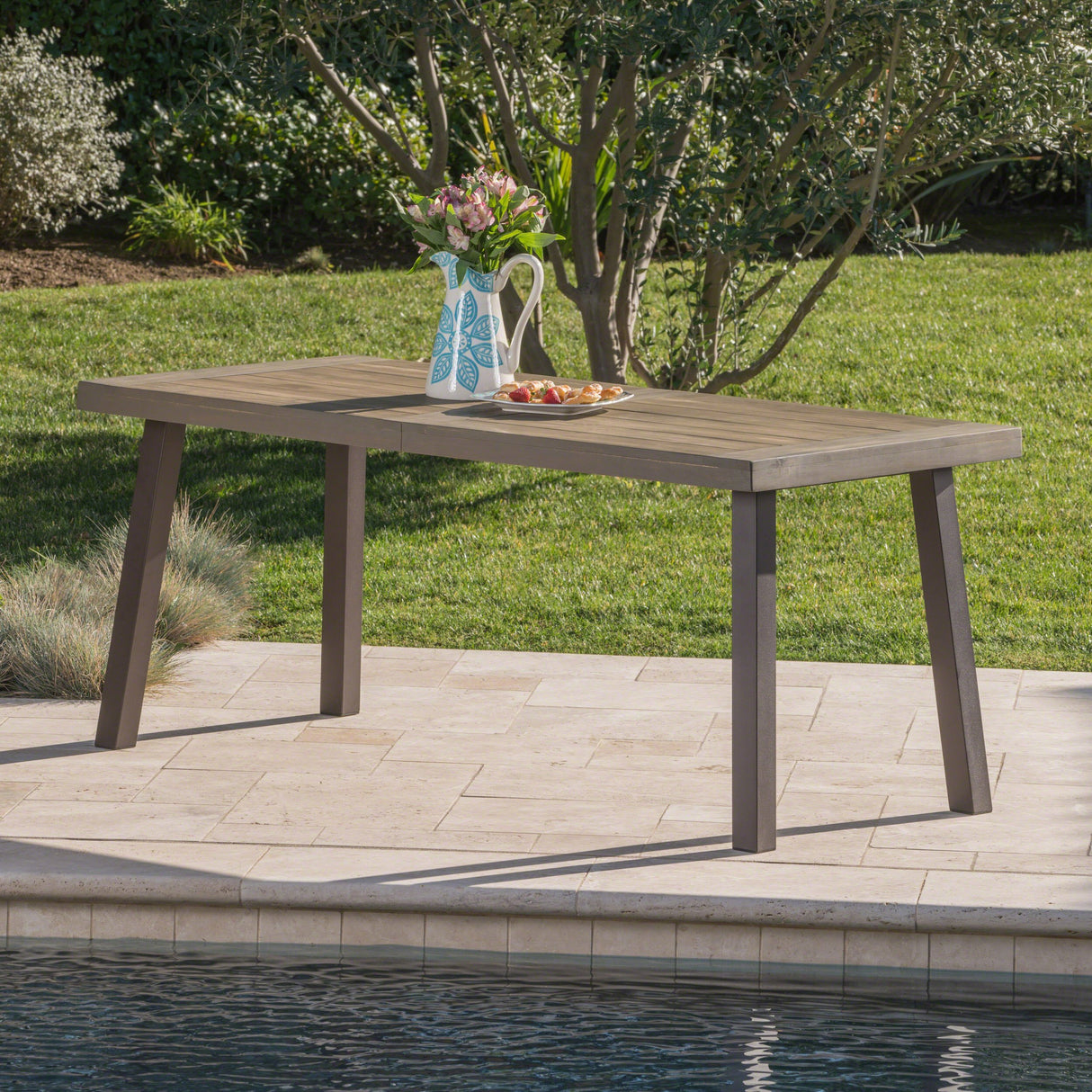 Christopher Knight Home Della Outdoor Acacia Wood Dining Table with Metal Legs, Grey Finish / Rustic Metal Christopher Knight Home