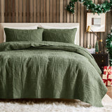 WDCOZY Olive Green Christmas Quilt Queen Size, 100% Cotton Lightweight Reversible Bedding Set with 2 Pillow Sham, Xmas Tree Block Pattern Farmhouse Bedspread Coverlet Holiday Thin Comforter All Season WDCOZY