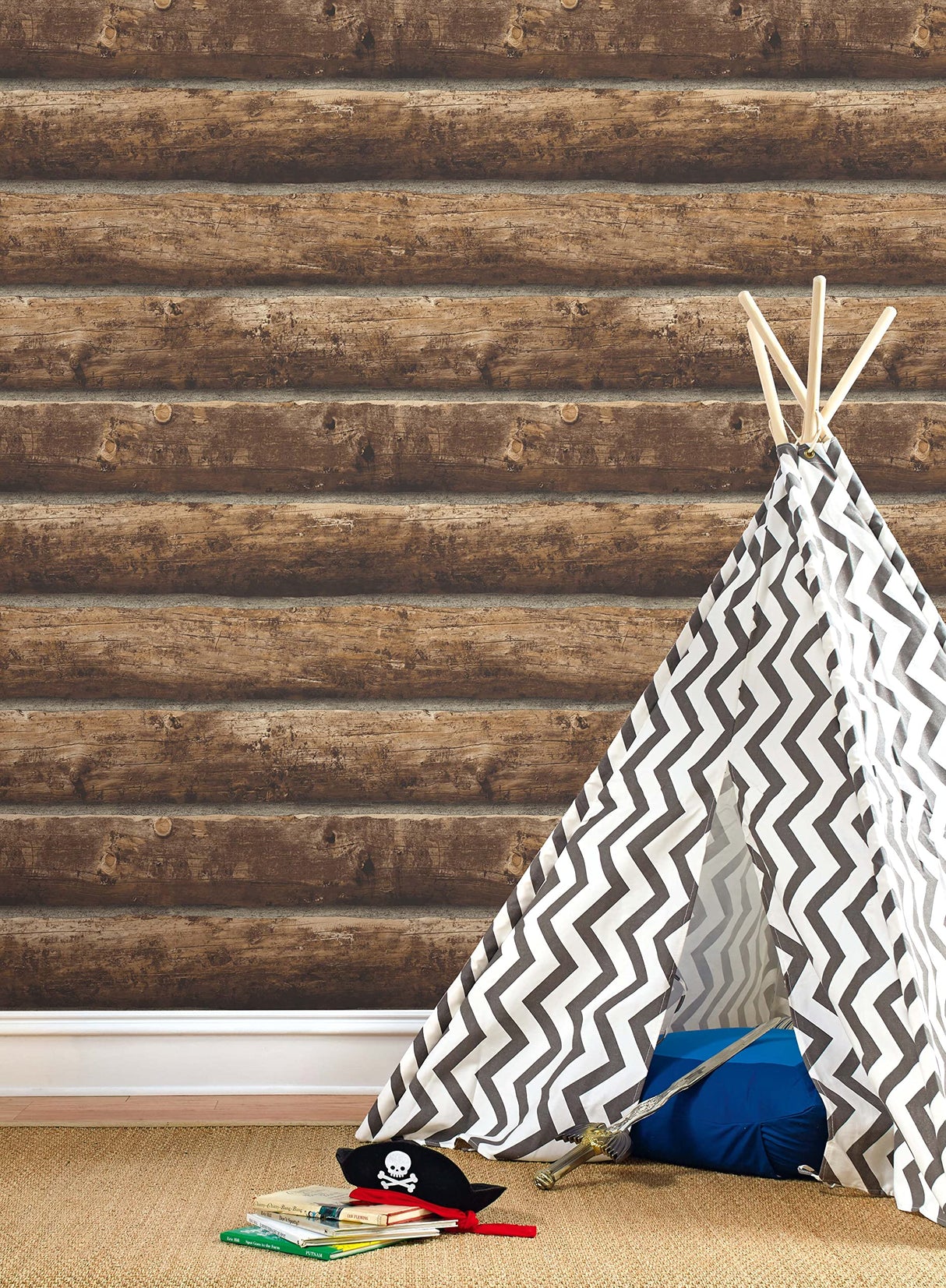 NextWall Faux Log Cabin Peel and Stick Wallpaper NextWall