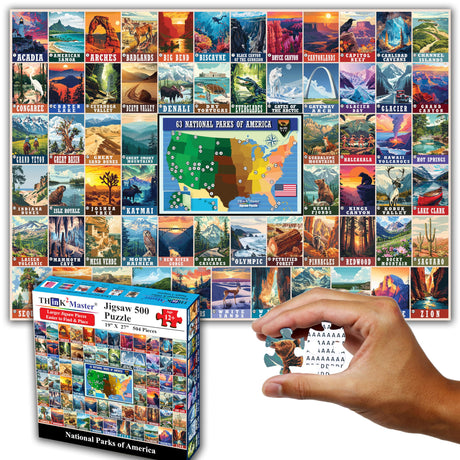 Think2Master Colorful Vintage USA National Parks 500 Pieces Large Format Jigsaw Puzzle for Kids 12+, Teens, Adults & Families. Great Gift for People Interested in Traveling. Size: 26.8” X 18.9” THINK2MASTER