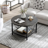 YITAHOME Coffee Tables for Living Room, Round Small Coffee Table with Storage, 2 Tier Modern Coffee Table, Wood Circle Center Table with Metal Frame, Dark Grey YITAHOME