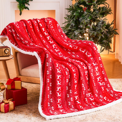 Ramees Christmas Throw Blanket, Christmas Decorations Blankets and Throws, Fuzzy Cozy Soft Warm Fleece Sherpa Winter Holiday Blanket for Bed Couch Sofa Reindeer Snowflakes