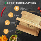 panan Wooden Tortilla Press Mexican Tortillera Presser Made from Natural Food-Grade Acacia Wood - Large Wood Pataconera with 50 Pieces Parchment Paper, Dough Cutter and Recipes eBook (Square 10") panan