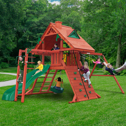 Gorilla Playsets 01-0013 Sun Palace II Wood Swing Set with Monkey Bars and Wood Roof, Amber