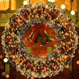 CACFTII 60in Pre-Lit Artificial Christmas Wreath, Snowflakes Christmas Wreaths with Warm White LED Lights, Pine Cones and Berries for Door, Mantel, Indoor Decorations, Xmas Holiday Decor, Green/White CACFTII