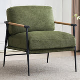 Accent Chair Mid Century Modern Armchair for Living Room,Bedroom,Office,Lounge Comfy Chenille Upholstered Soft Removable Washable Cushions and Pillows,Metal Wood-Grain Armrest Legs,Green Comfort Stretch