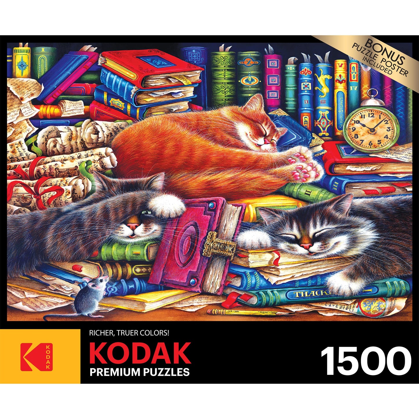 RoseArt - Kodak Premium - The Old Book Shop Cats - 1500 Piece Jigsaw Puzzle for Adults