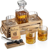 Mixology & Craft Whiskey Stones Set - Decanter, Whiskey Glasses & Wood Stand with 6 Granite Chilling Stones and 10oz Glasses - Whiskey Decanter Set for Men, Dad, Husband, Boyfriend Mixology & Craft