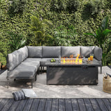 Sundale Outdoor 7 Pieces Metal Patio Furniture Set with Fire Pit Table, Outdoor Sectional Sofa w/6 Inch Olefin Cushion, Modern Outdoor Conversation Sets Sundale Outdoor