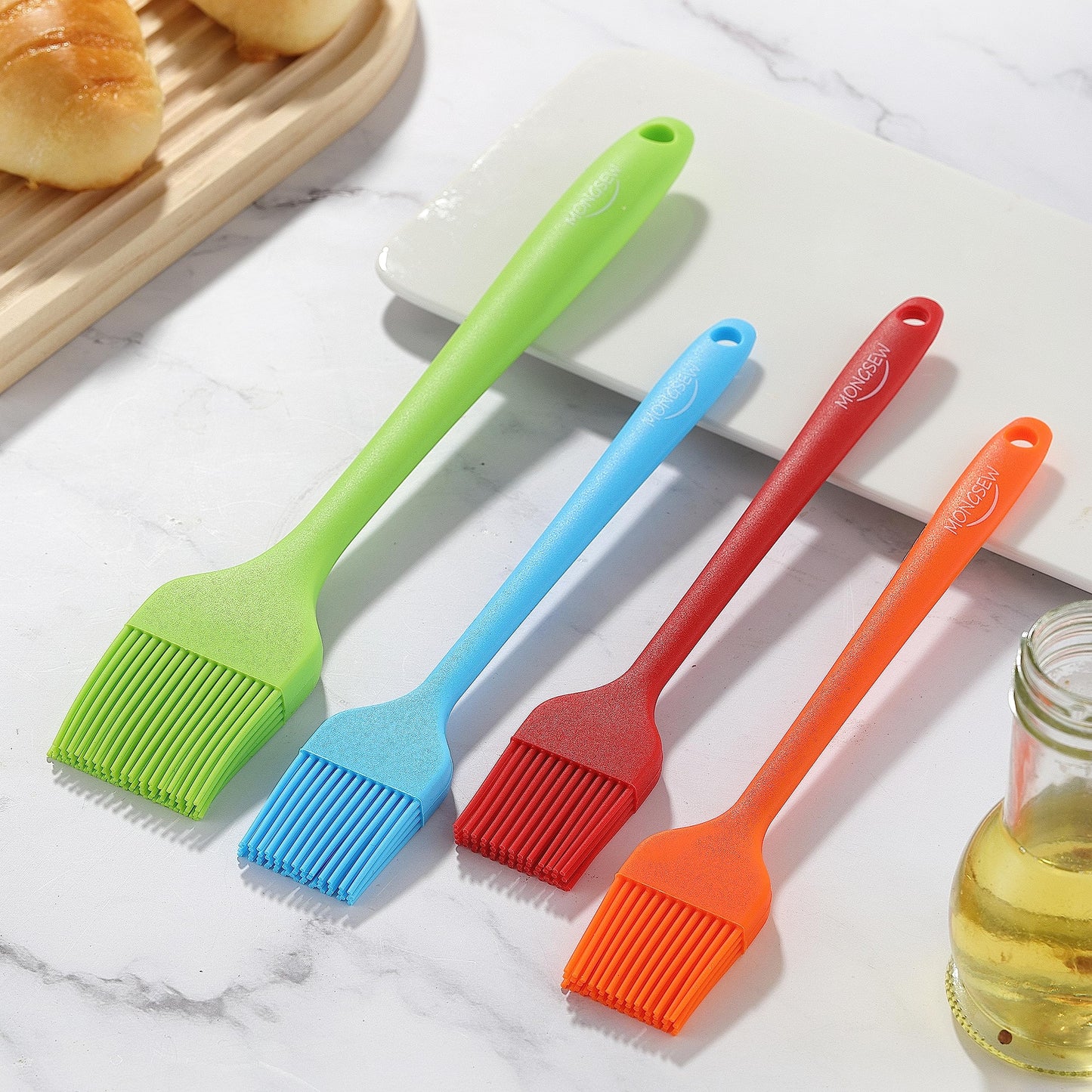 4PCS Silicone Basting Pastry Brush, MONGSEW Heat Resistant Food Brush Spread Oil Butter Sauce for BBQ Grill Baking Kitchen Cooking, BPA Free, Dishwasher Safe (Multicolor, 4 Pcs)