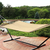 Sunnydaze Soft-Spun Polyester Rope Double Hammock for Outside - 600-Pound Weight Capacity Extra Large Hammock - Tan Sunnydaze