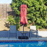 Home Zone Living 15x9 Ft Double Head Patio Umbrella with Base, 36 LED Lights, Sand Bags, UV Resistant & Waterproof, 213 LBS Total Weight, Burgundy Red Home Zone Living