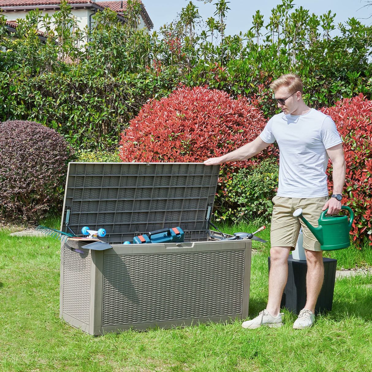 YITAHOME 100 Gallon Large Deck Box, Outdoor Resin Storage Boxes for Patio Furniture, Outdoor Cushions, Garden Tools, Water Resistant and Lockable YITAHOME