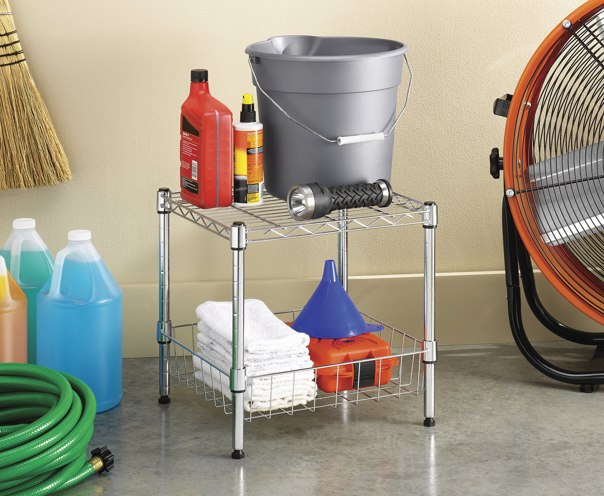 Whitmor 2-Wire Shelving Unit, Metal Storage Shelves, Stacking Shelf with Basket, Easy Assembly Home Organizer for Pantry, Kitchen, Garage, Plant Whitmor