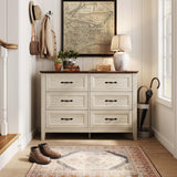 LINSY HOME Farmhouse 6 Drawers Dresser, White Wood Dresser for Bedroom Wide Chest of Drawers, French Country Storage Double Dressers Organizer for Bedroom, Living Room LINSY HOME