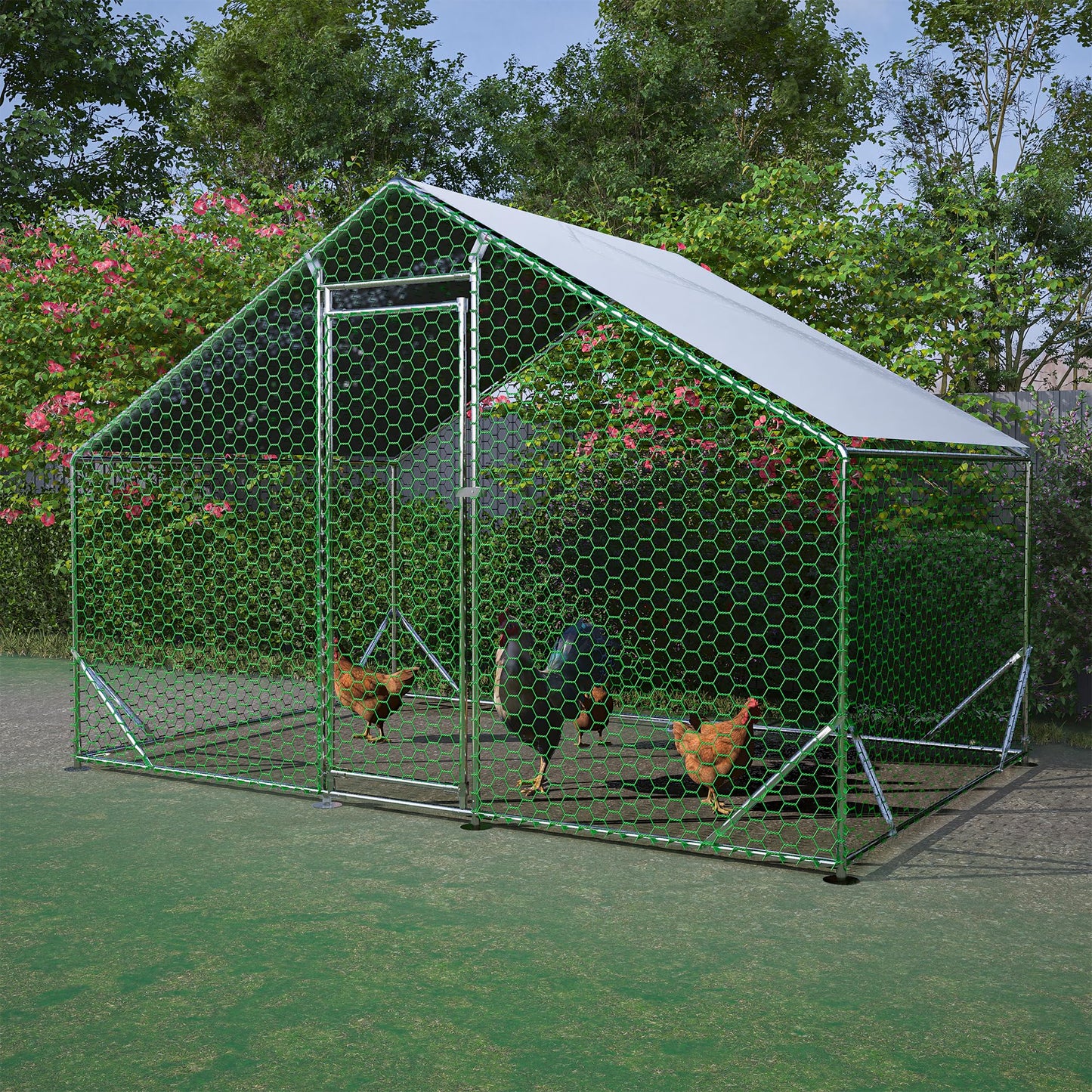 Metal Chicken Coop 10x6.6x6.56ft Walk-in Poultry Cage for 5/10 Chickens Chicken Run Hen Rabbit Duck House with Waterproof Cover for Outdoor Farm Use - WoodArtSupply