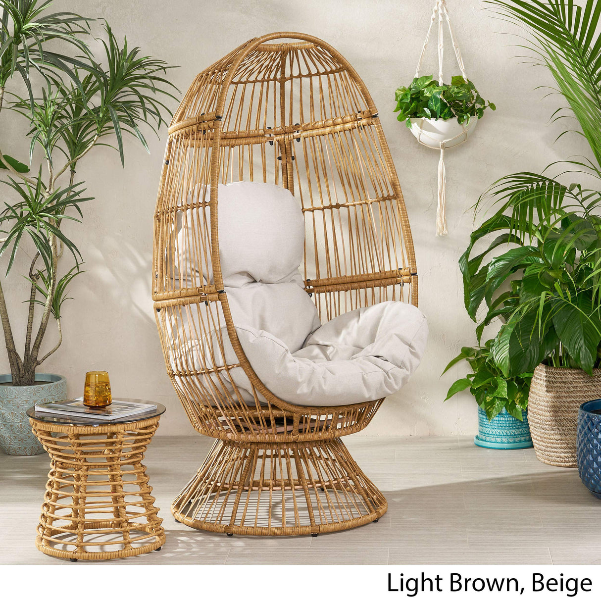 Christopher Knight Home Ellen Outdoor Wicker Swivel Egg Chair with Cushion, Light Brown, Beige Christopher Knight Home