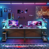 Bestier Gaming Desk with LED Lights, Computer Desk with 4 Tiers Reversible Shelves, 51.3 Inch Home Office Writing Desk with Side Storage Bag, Hooks and Height Adjustable Shelf (Retro Grey Oak) Bestier