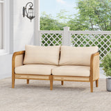 Christopher Knight Home Tilden Acacia Wood Outdoor Loveseat, 2-Seater Patio Furniture Sofa with Wicker Accent, Wooden Patio Sofa Couch with Armrest+Cushions, Comfy Lounging/Reading Chair, Teak+Beige Christopher Knight Home