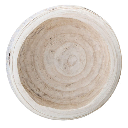 Bloomingville Decorative Hand-Carved Paulownia Wood Bowl, Whitewashed, 10.5 in Diameter, 4.25 in Tall