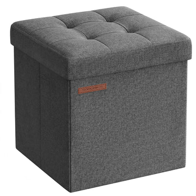 SONGMICS 11.8 Inches Small Folding Storage Ottoman Cube, Storage Footrest, Foot Rest Stool, for Living Room, Bedroom, Dorm, Dark Gray ULSF028G01