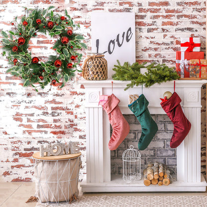 WreathDream Artificial Christmas Wreath Winter Wreath with Holly Leaves,Red Bell for Front Door Indoor Outdoor Farmhouse Wall Holiday Decor