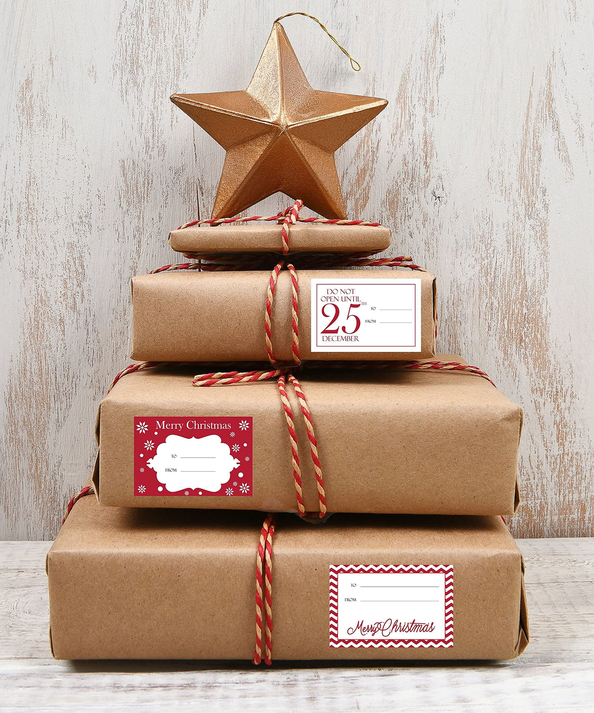 Jumbo Christmas Gift Tag Stickers 60 Count Modern Red, White, Silver, and Gold Xmas Designs - Looks Great on Gifts Presents, Wrapping Paper and Gift Bags. Paper and Presents