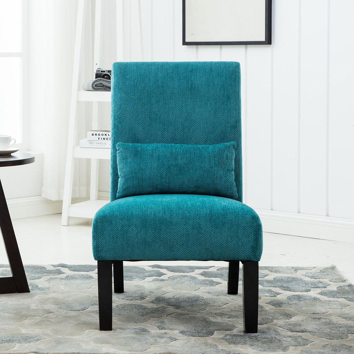 Roundhill Furniture Pisano Teal Blue Fabric Armless Contemporary Accent Chair with Kidney Pillow Roundhill Furniture
