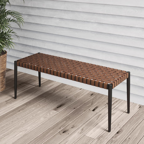Grand patio Bench, 2-Seat Leather-Look Wicker Bench with Tapered Legs, Outdoor Bench for Small Front Porch Entryway Grand patio