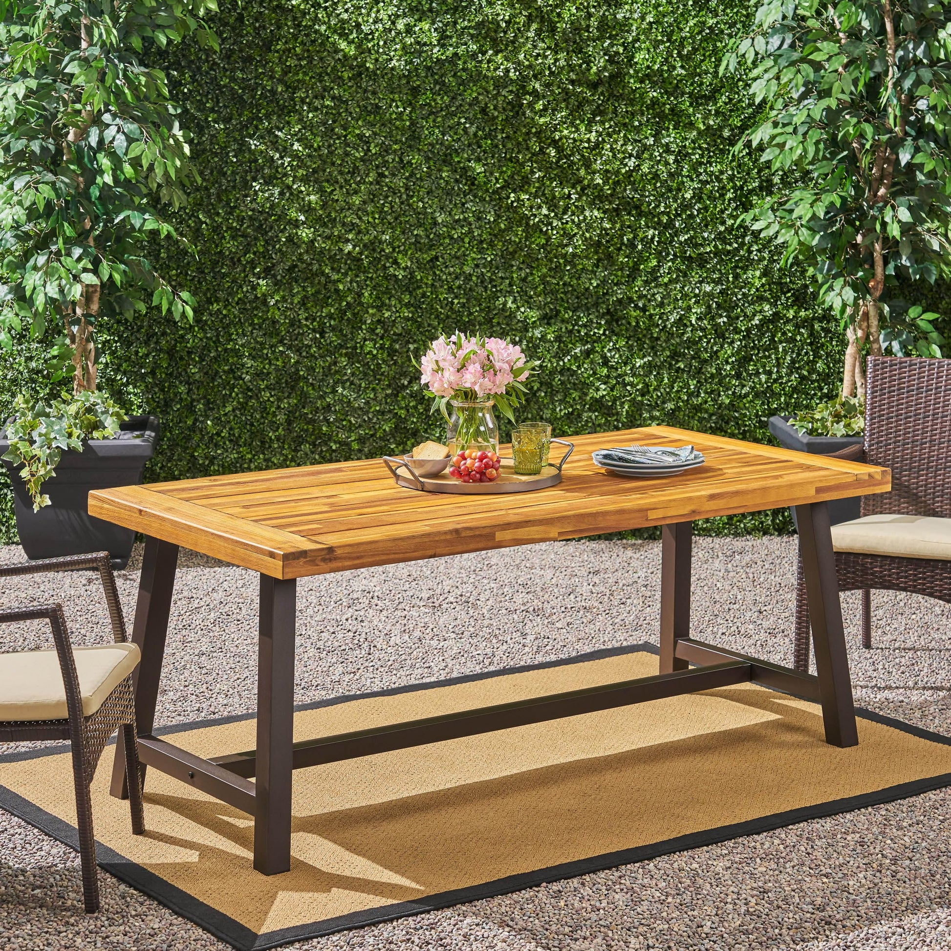 Christopher Knight Home Carlisle Outdoor Dining Table with Iron Legs, Sandblast Finish / Rustic Metal - WoodArtSupply