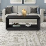 Henn&Hart 48" Rectangular Coffee Table with Open Storage Shelf for Living Room, Family Room, or Office, Black Grain Henn&Hart
