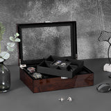 BEWISHOME Jewelry Box for Men, Mens Jewelry Box with Glass Top, Wooden Watch Box Organizer with Smooth Faux Leather Interior, Jewelry Display Case for Earrings Rings Bracelets Watches, Brown SSH07Y BEWISHOME