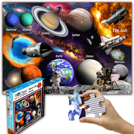 Think2Master Solar System & Space Exploration 100 Pieces Jigsaw Puzzle Fun Educational Toy for Kids, School & Families. Great Gift for Boys & Girls Ages 4-8 8-10 to for Learning. 23.4” X 16.5” THINK2MASTER