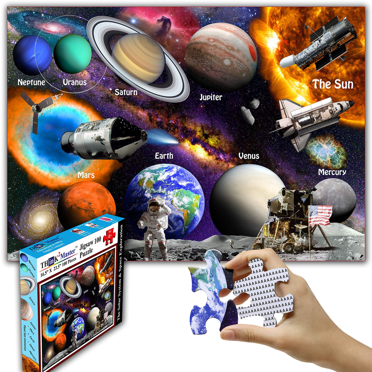 Think2Master Solar System & Space Exploration 100 Pieces Jigsaw Puzzle Fun Educational Toy for Kids, School & Families. Great Gift for Boys & Girls Ages 4-8 8-10 to for Learning. 23.4” X 16.5” THINK2MASTER