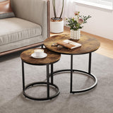 Smuxee Nesting Coffee Table Set of 2, 23.6" Round Coffee Table Rustic Wood Top with Adjustable Non-Slip Feet, Industrial End Table Side Tables for Living Room Bedroom Balcony Yard Smuxee