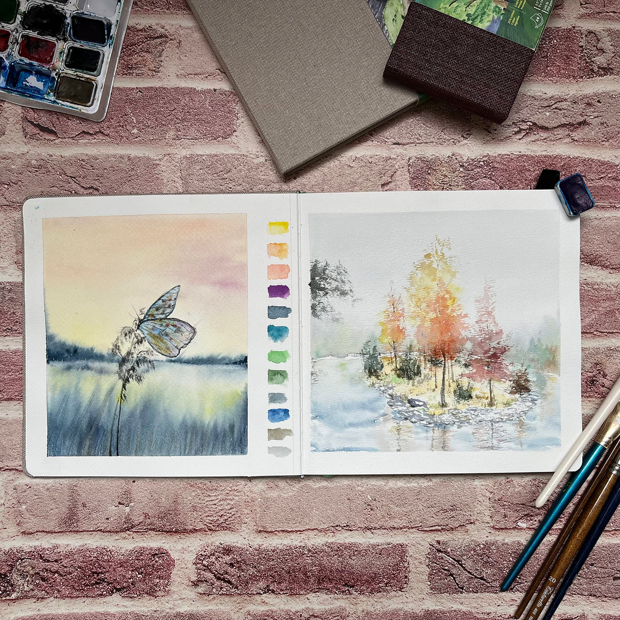 tumuarta Square Watercolor Journal, 8.25x8.25”, 140 LB, 300 GSM, 25% Cotton, Cold Press, 24 Sheets, 48 Pages, Watercolor Paper Sketchbooks for Use As Travel Mixed Media Pads Plein Air Set tumuarta