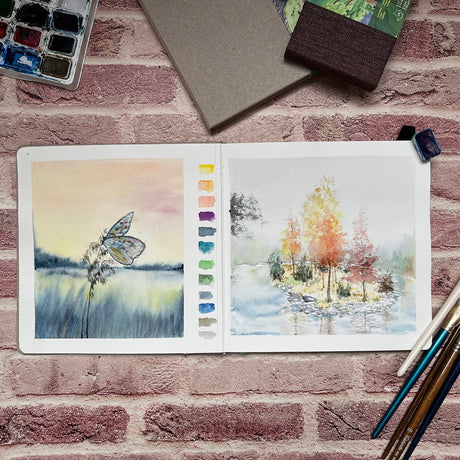 tumuarta Square Watercolor Journal, 8.25x8.25”, 140 LB, 300 GSM, 25% Cotton, Cold Press, 24 Sheets, 48 Pages, Watercolor Paper Sketchbooks for Use As Travel Mixed Media Pads Plein Air Set tumuarta