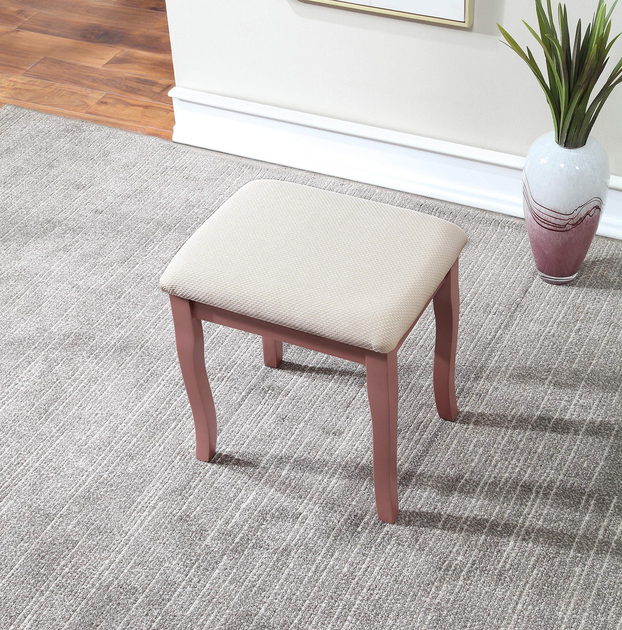 Roundhill Furniture Sanlo Wooden Vanity, Make Up Table and Stool Set, RoseGold Roundhill Furniture