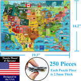 Think2Master United States Map 250 Pieces Jigsaw Puzzle Fun Educational Toy for Kids 8-10 10-12, School & Families. Great Gift for 8+ to Stimulate Learning of USA. Size: 14.2” X 19.3” THINK2MASTER