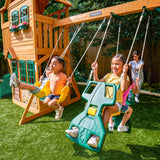 KidKraft Buffalo Crossing Wooden Swing Set with Playhouse, Rock Wall, Tube Slide and Glider KidKraft